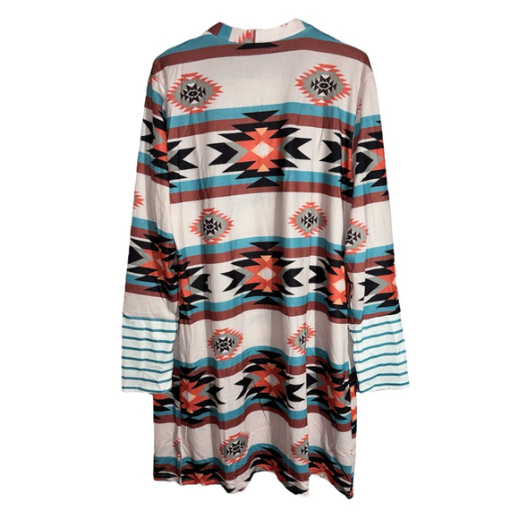 Western Boho Duster Cardigan Multicolor Aztec Southwestern Tribal Print Size 14 - Picture 2 of 7